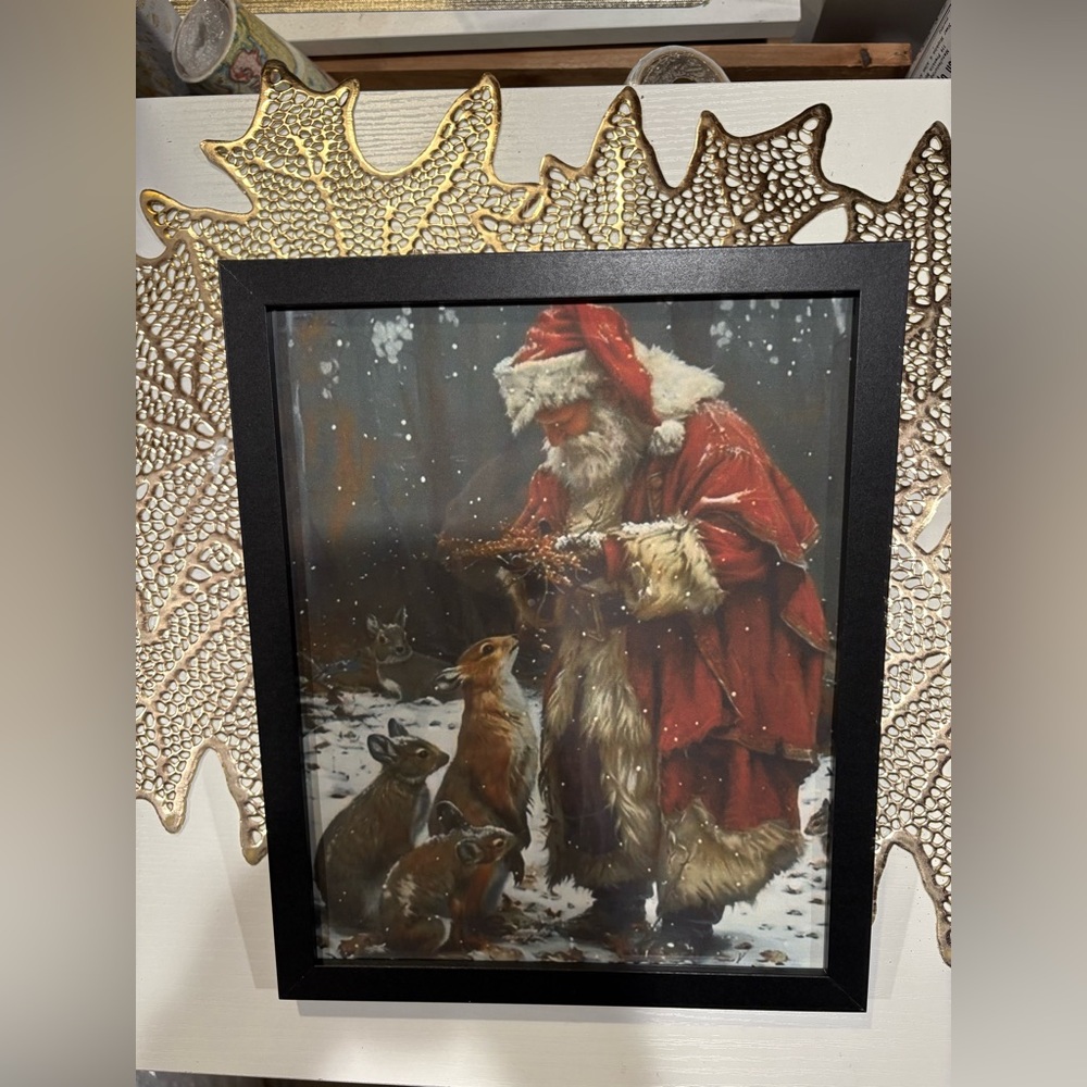 Framed 8x10” Santa Claus and Forrest animals print #christmas #winter